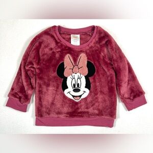 DISNEY BABY Minnie Mouse‎ Pink Faux Fur Crewneck Pullover Sweatshirt Size 24M